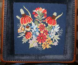 needlepoint chair seat at the Texas State Capitol