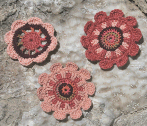 Filet Center-or-Not and two Large Ray Flowers from Crochet Bouquet