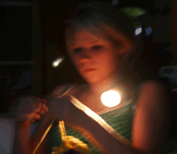 Eva crocheting in the dark