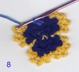 step by step photos for free Fancy Pansy crocheted flower pattern