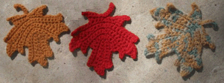 Crocheted maple leaves, by Suzann