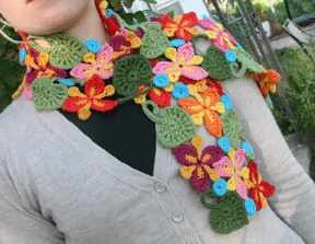 Crocheted Trillium and Violet Leaf Scarf
